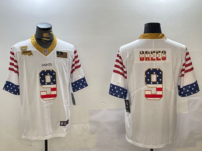 Men New Orleans Saints #9 Brees White National Flag 2024 Nike Limited NFL Jersey style 2
